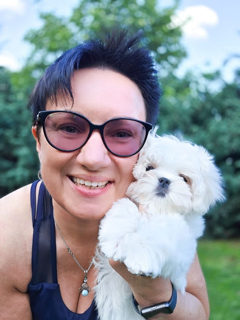 Owner with puppies
